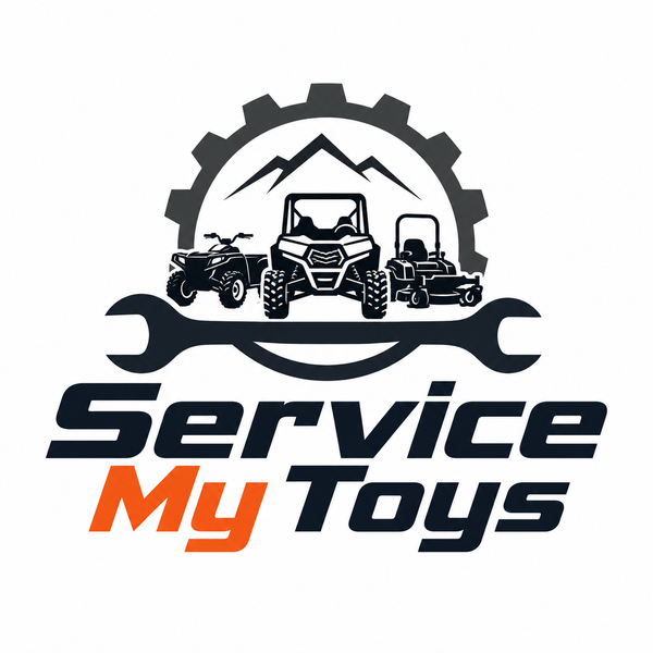 Logo for 'Service My Toys' with vehicles and a wrench on a white background